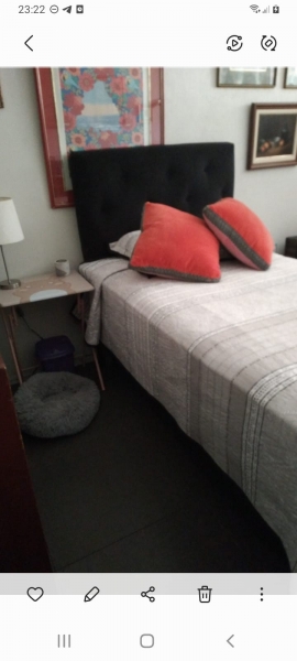 Cama de 1 Plaza y media con base con patas y respaldo. 1 mes